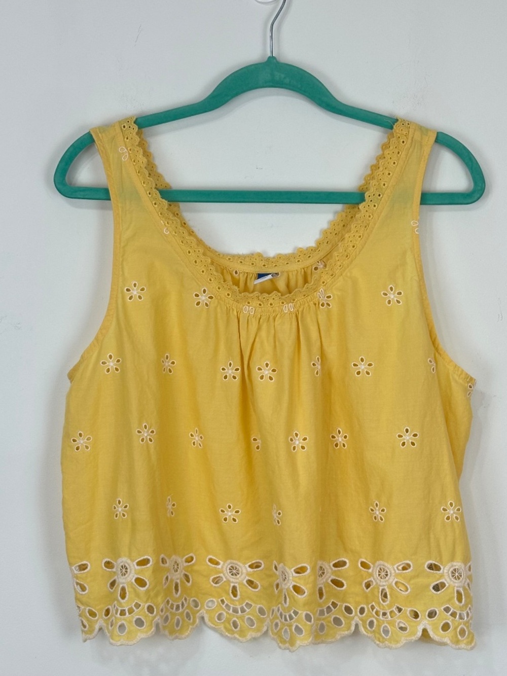 Old Navy Womens Yellow Cotton Eyelet Tank Top Blouse L Cottagecore Beach Boho